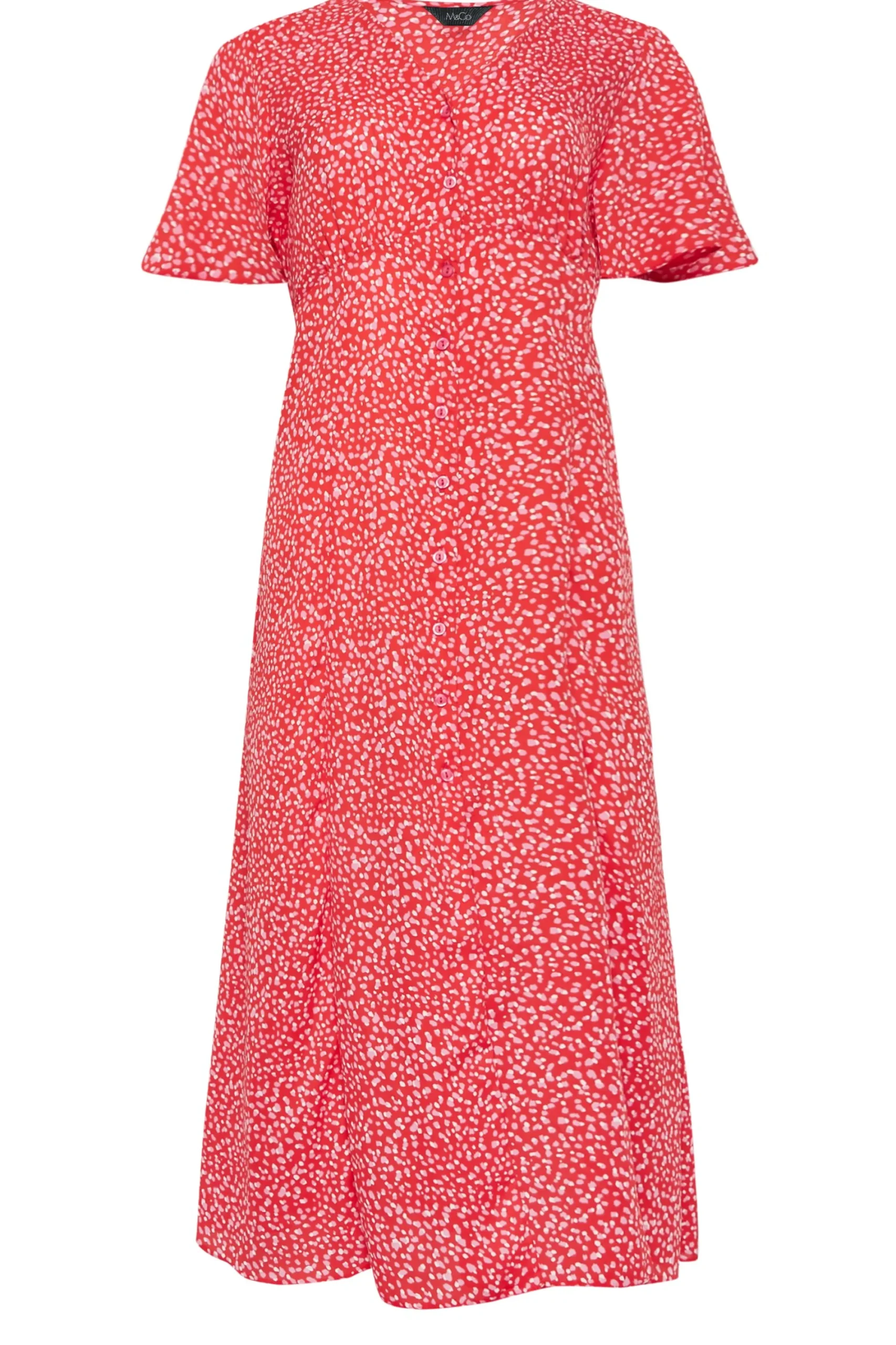 M&Co Womens Red Ditsy Spot Print Midi Button Through Tea Dress>Women Midi Dresses