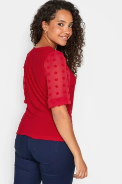 M&Co Womens Red Dobby Sleeve Blouse><noscript><img width=