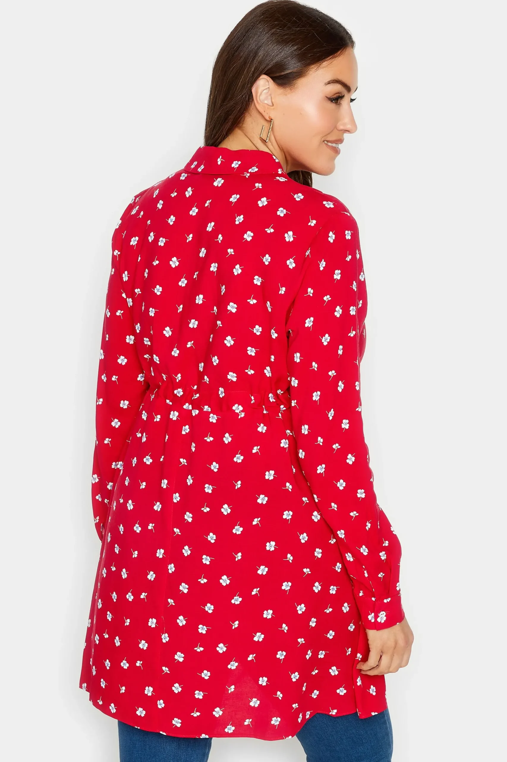 M&Co Womens Red Floral Print Tie Waist Tunic Shirt>Women Shirts