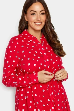 M&Co Womens Red Floral Print Tie Waist Tunic Shirt><noscript><img width=