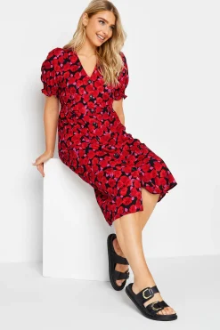 M&Co Womens Red Floral Print Button Through Dress>Women Wedding Guest Dresses