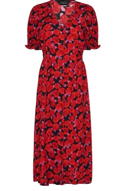 M&Co Womens Red Floral Print Button Through Dress><noscript><img width=