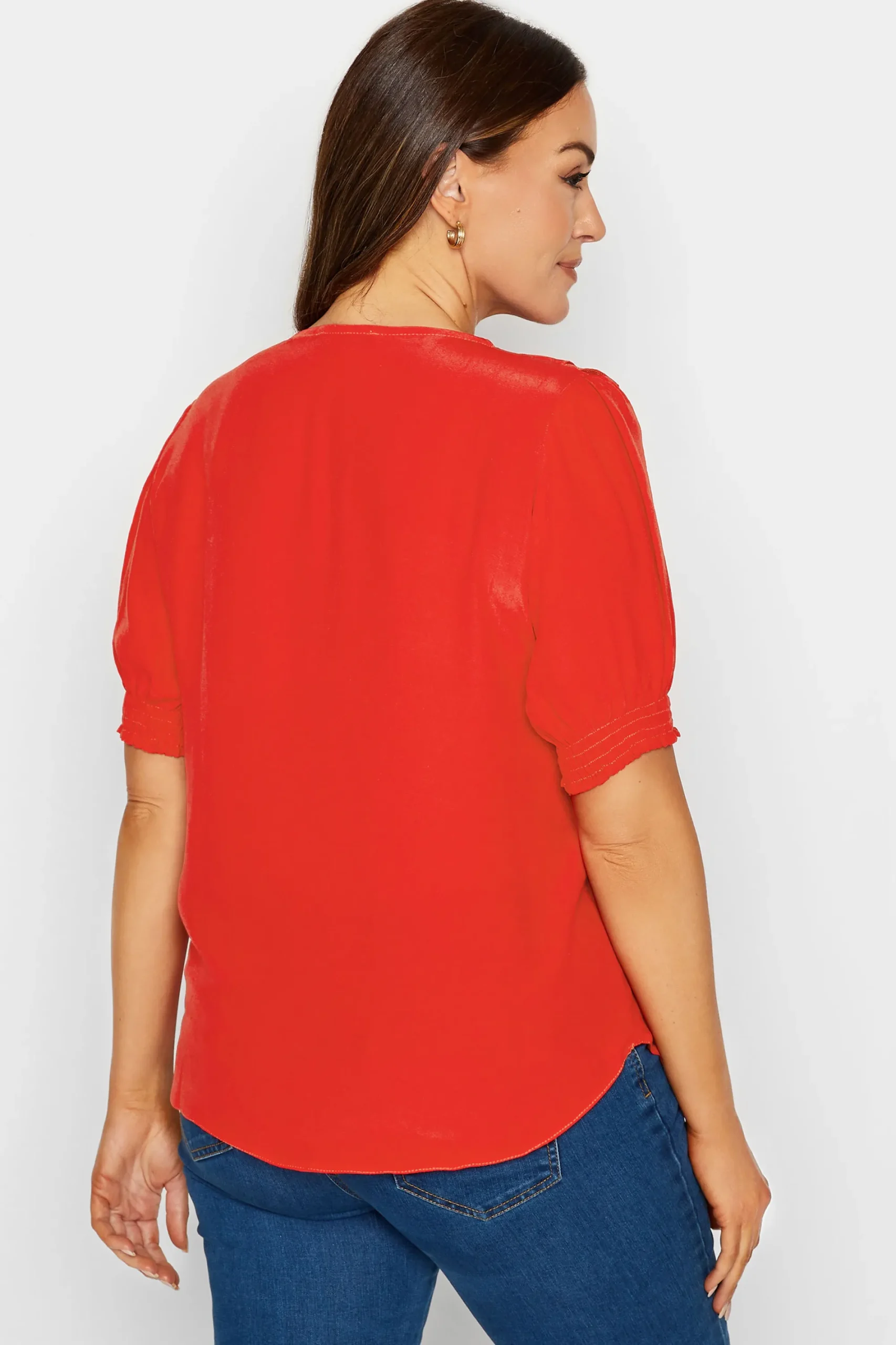 M&Co Womens Red Frill Front Blouse>Women Short Sleeve Tops