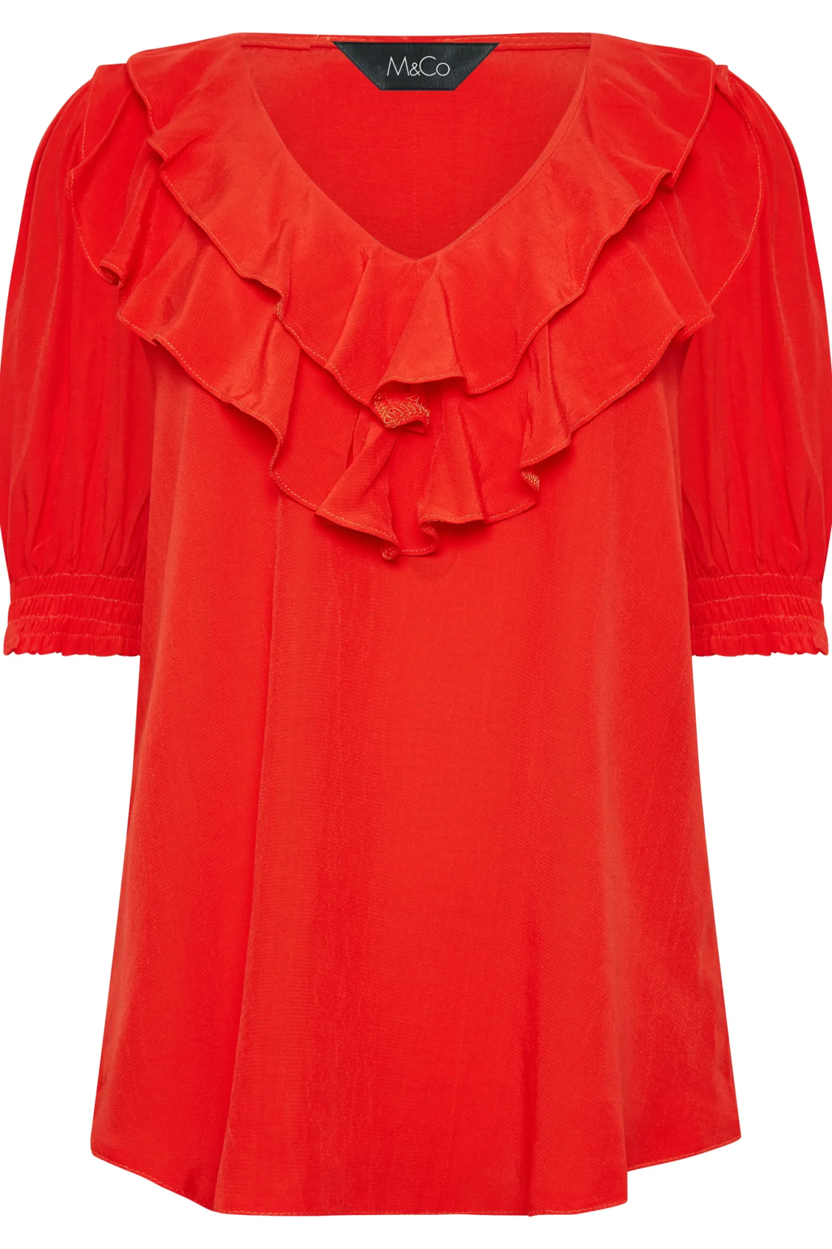 M&Co Womens Red Frill Front Blouse>Women Short Sleeve Tops