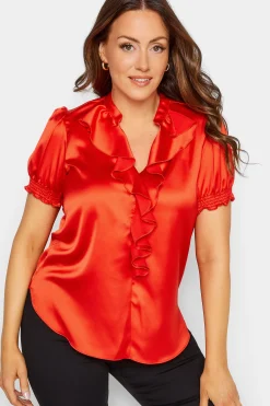 M&Co Womens Red Frill Satin Blouse><noscript><img width=