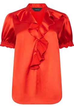 M&Co Womens Red Frill Satin Blouse><noscript><img width=