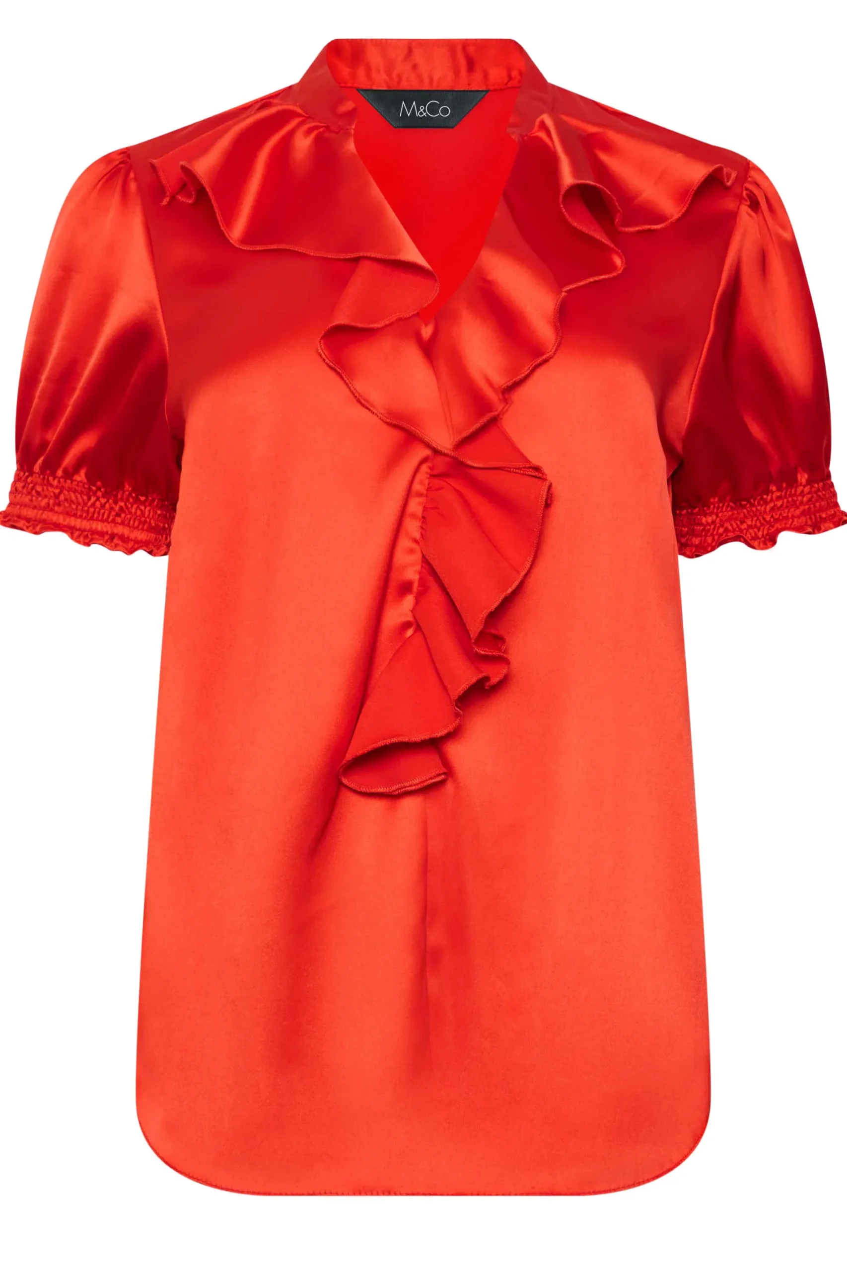 M&Co Womens Red Frill Satin Blouse>Women Short Sleeve Tops