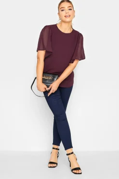 M&Co Womens Red Gem Detail Angel Sleeve Blouse>Women Blouses