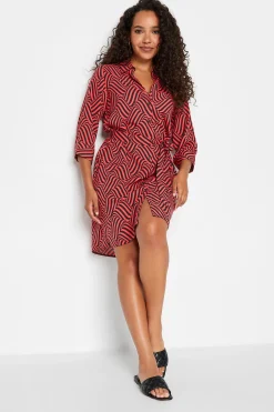 M&Co Womens Red Geometric Print Shirt Dress>Women Shirt Dresses