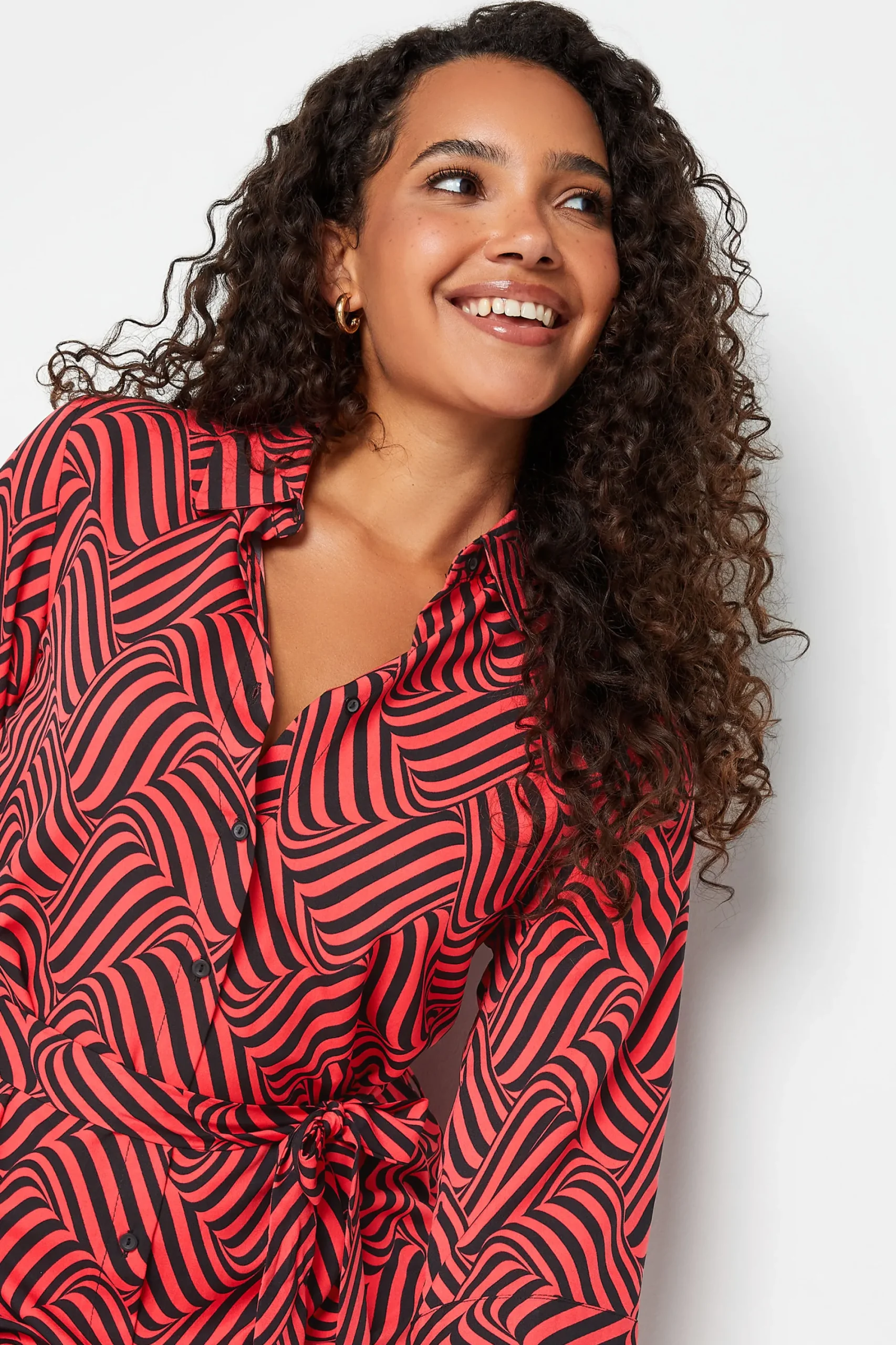 M&Co Womens Red Geometric Print Shirt Dress>Women Shirt Dresses