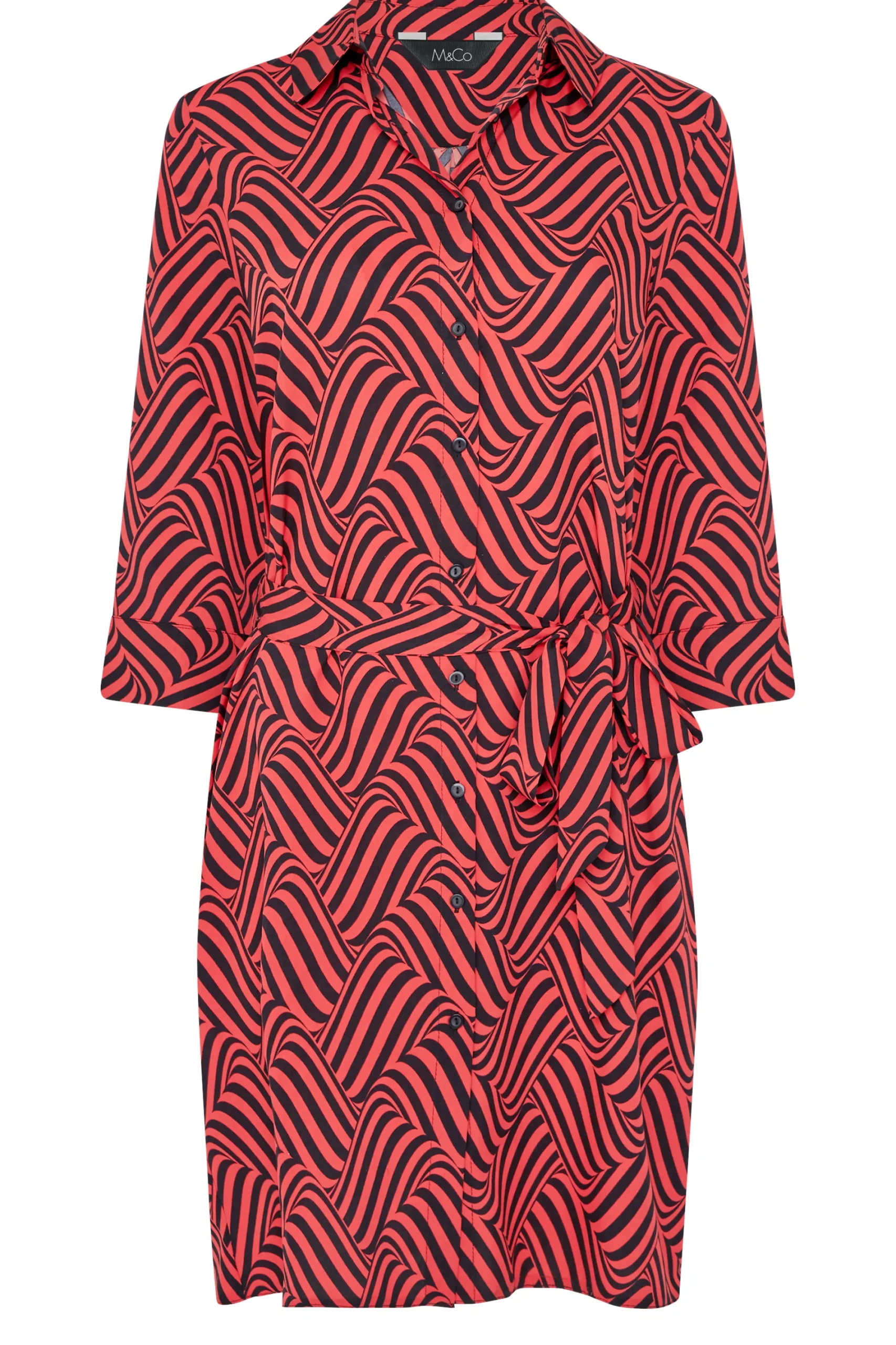 M&Co Womens Red Geometric Print Shirt Dress>Women Shirt Dresses