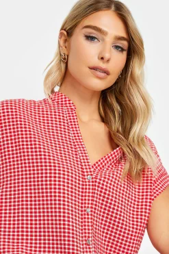 M&Co Womens Red Gingham Short Sleeve Shirt><noscript><img width=