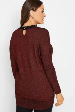 M&Co Womens Red Glitter Cut Out Tunic Jumper><noscript><img width=