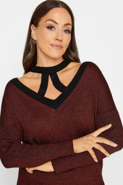 M&Co Womens Red Glitter Cut Out Tunic Jumper><noscript><img width=