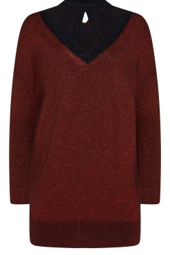 M&Co Womens Red Glitter Cut Out Tunic Jumper><noscript><img width=