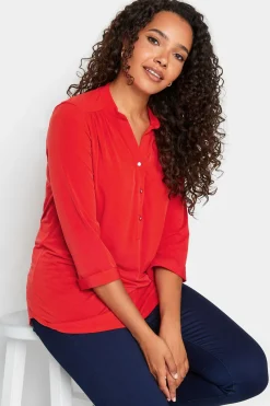 M&Co Womens Red Half Placket Jersey Shirt>Women Shirts