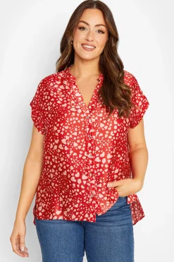 M&Co Womens Red Heart Print Shirt>Women Short Sleeve Tops