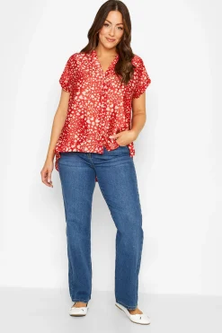 M&Co Womens Red Heart Print Shirt>Women Short Sleeve Tops
