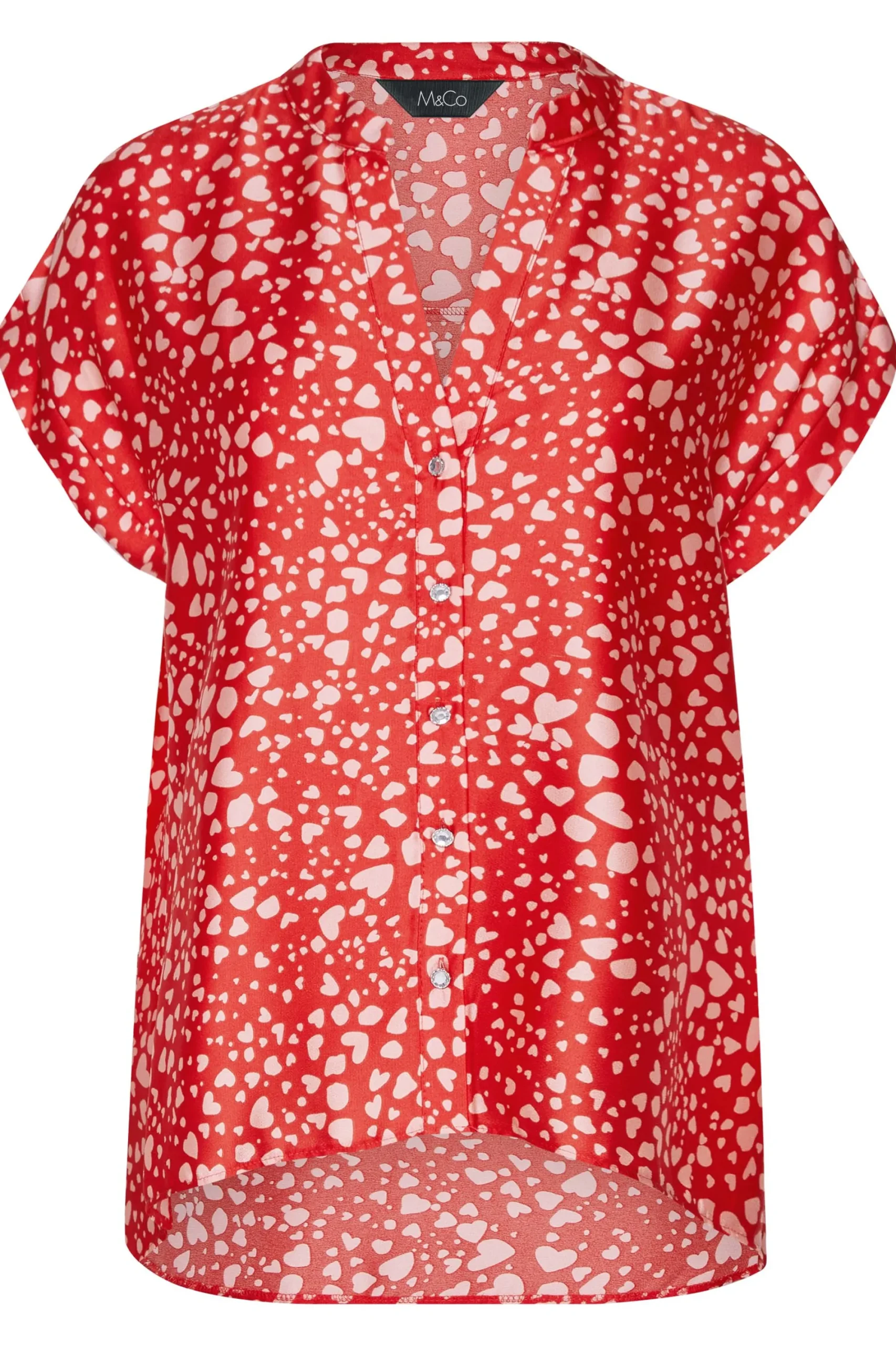 M&Co Womens Red Heart Print Shirt>Women Short Sleeve Tops
