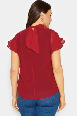 M&Co Womens Red High Neck Frill Sleeve Blouse><noscript><img width=