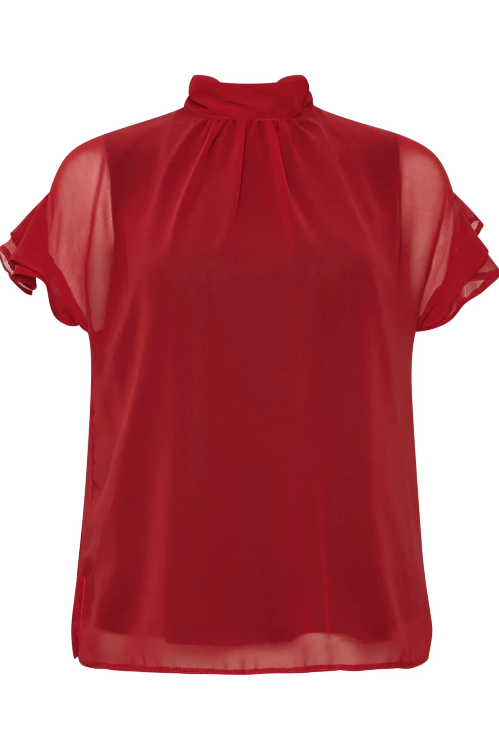 M&Co Womens Red High Neck Frill Sleeve Blouse>Women Short Sleeve Tops