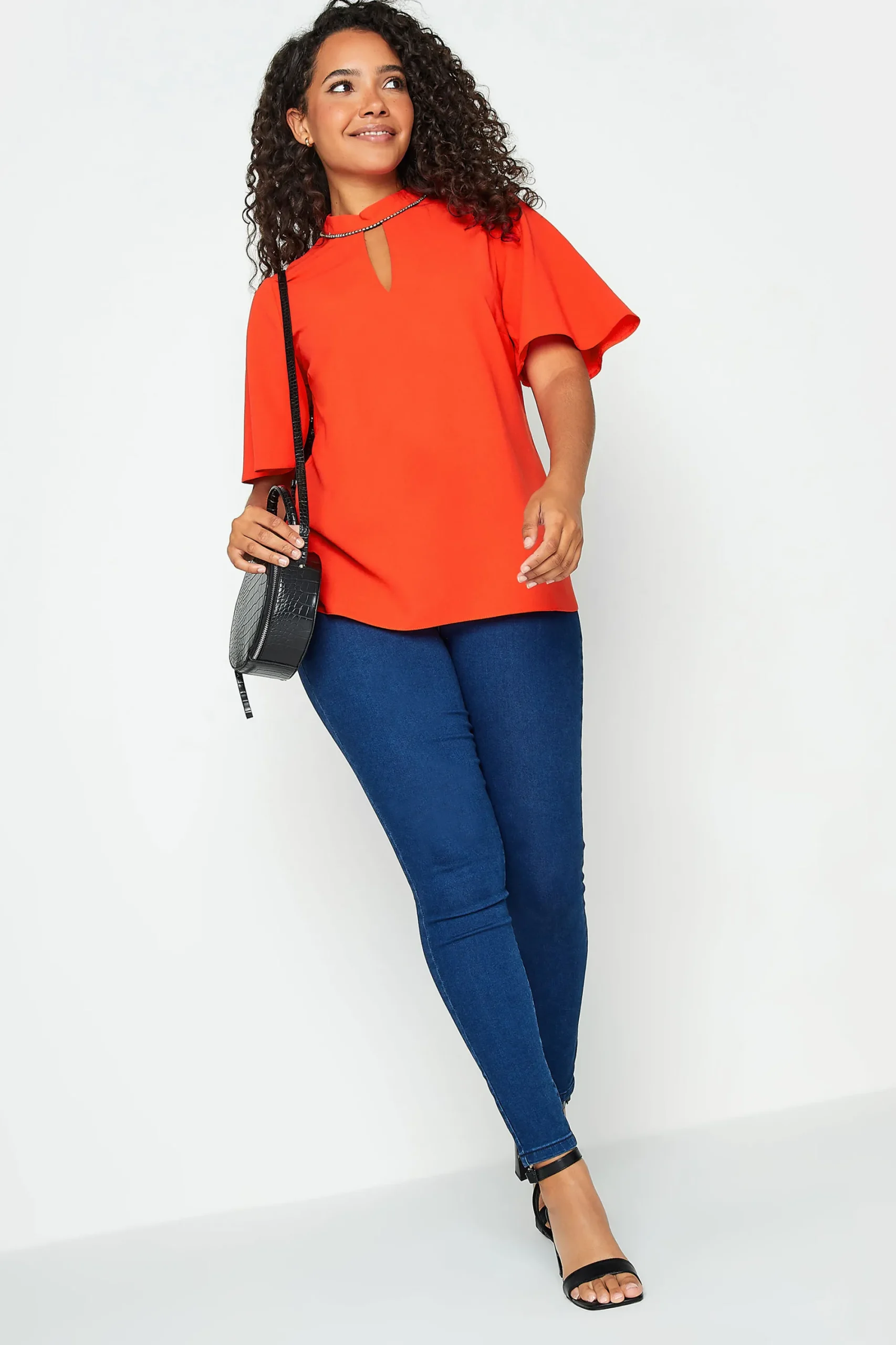 M&Co Womens Red Keyhole Sequin Blouse>Women Short Sleeve Tops