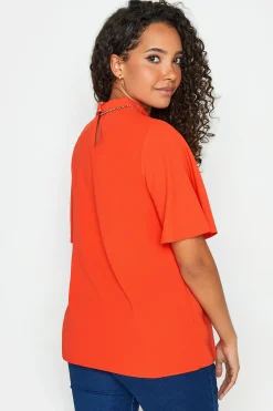 M&Co Womens Red Keyhole Sequin Blouse><noscript><img width=
