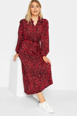 M&Co Womens Red Leopard Print Midaxi Shirt Dress>Women Shirt Dresses