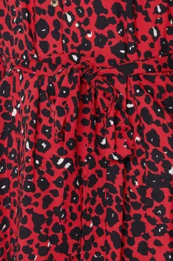 M&Co Womens Red Leopard Print Midaxi Shirt Dress><noscript><img width=