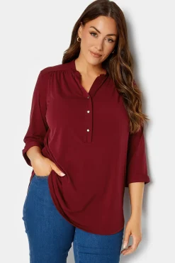 M&Co Womens Red Placket Jersey Shirt>Women Shirts