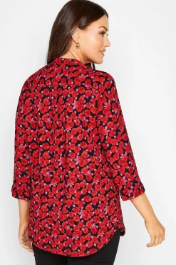 M&Co Womens Red Rose Print Half Placket Shirt><noscript><img width=