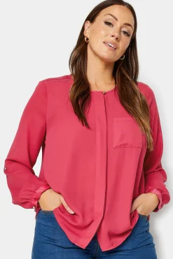 M&Co Womens Red Satin Contrast Panel Shirt>Women Shirts