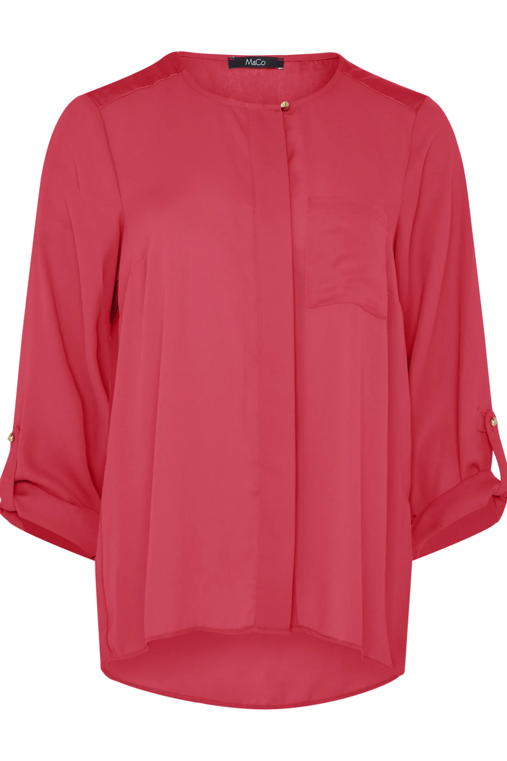 M&Co Womens Red Satin Contrast Panel Shirt>Women Shirts