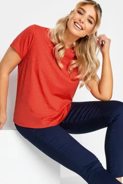 M&Co Womens Red Short Sleeve Cotton Blend T-Shirt>Women T-Shirts