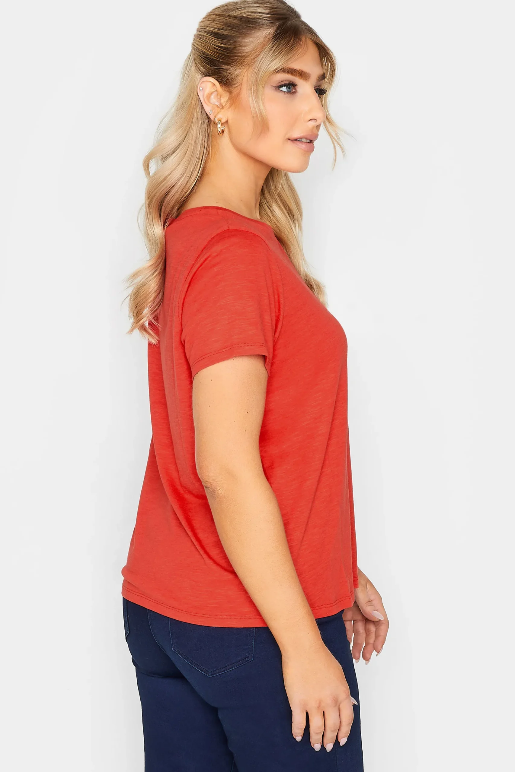 M&Co Womens Red Short Sleeve Cotton Blend T-Shirt>Women T-Shirts