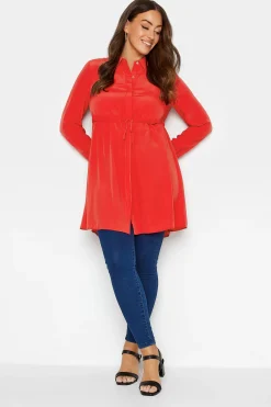 M&Co Womens Red Tie Waist Tunic Shirt>Women Shirts