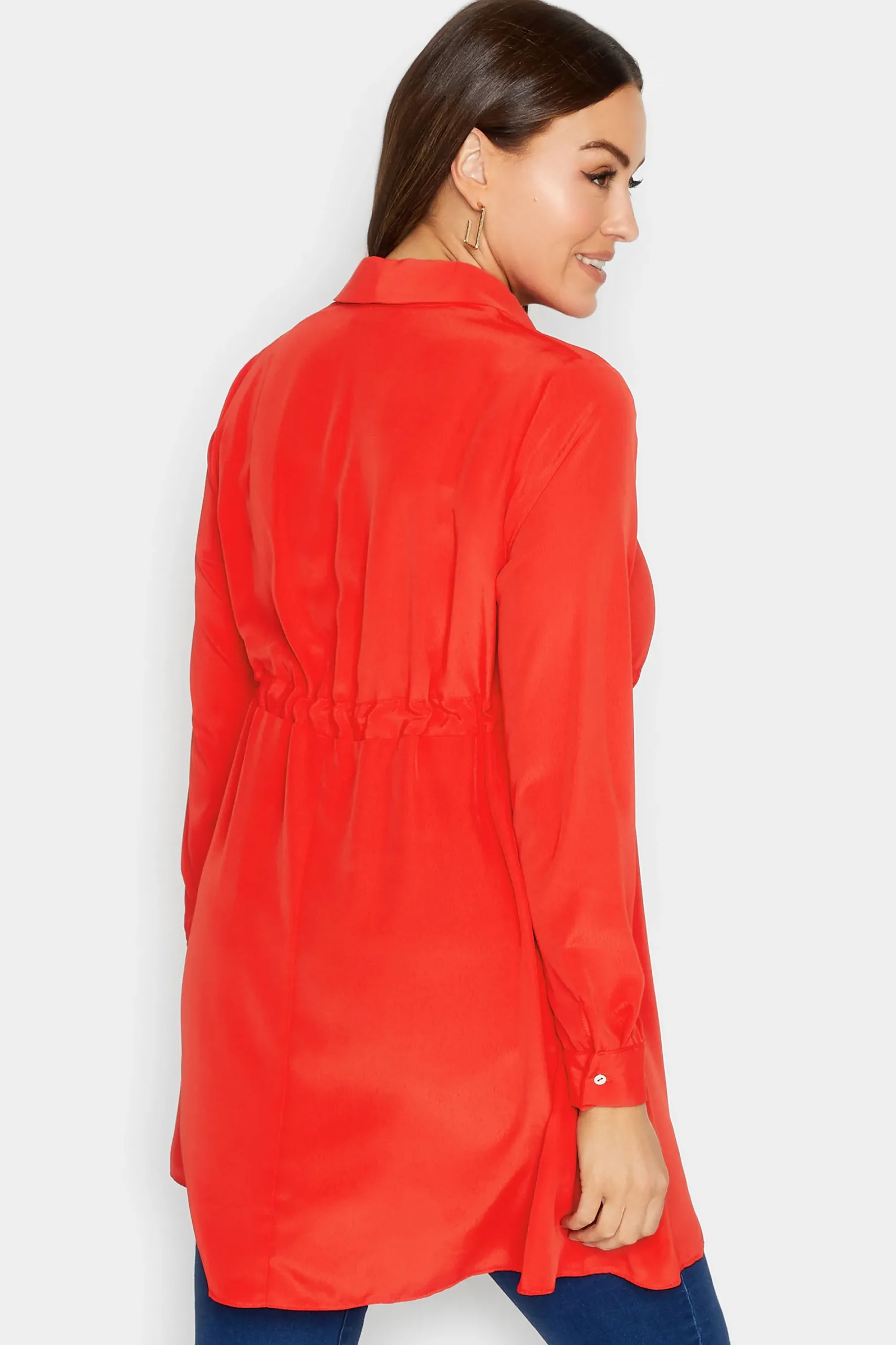 M&Co Womens Red Tie Waist Tunic Shirt>Women Shirts