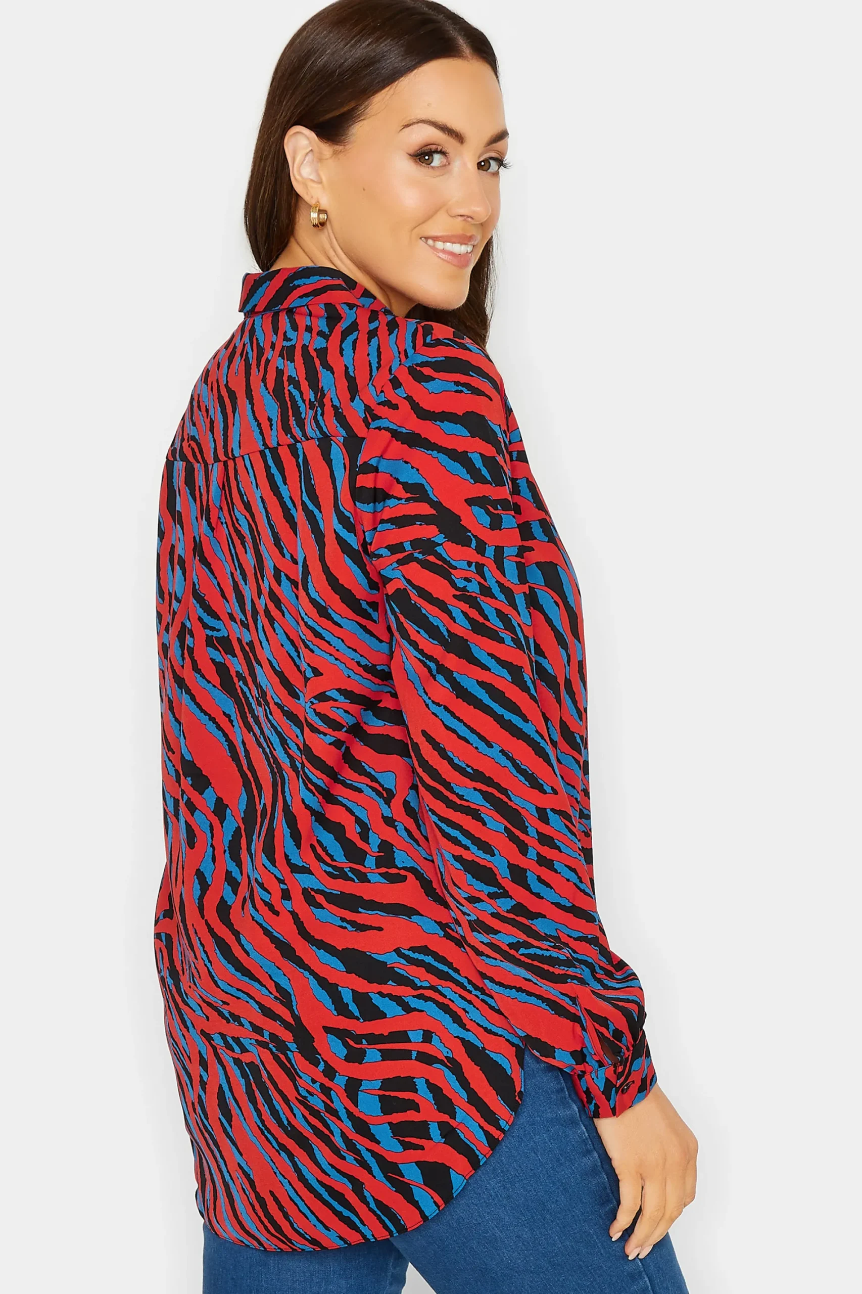 M&Co Womens Red Zebra Print Long Sleeve Shirt>Women Shirts