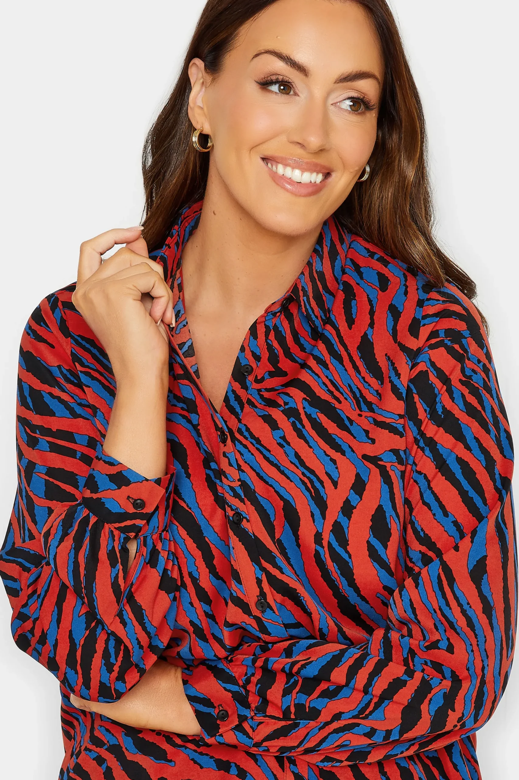 M&Co Womens Red Zebra Print Long Sleeve Shirt>Women Shirts