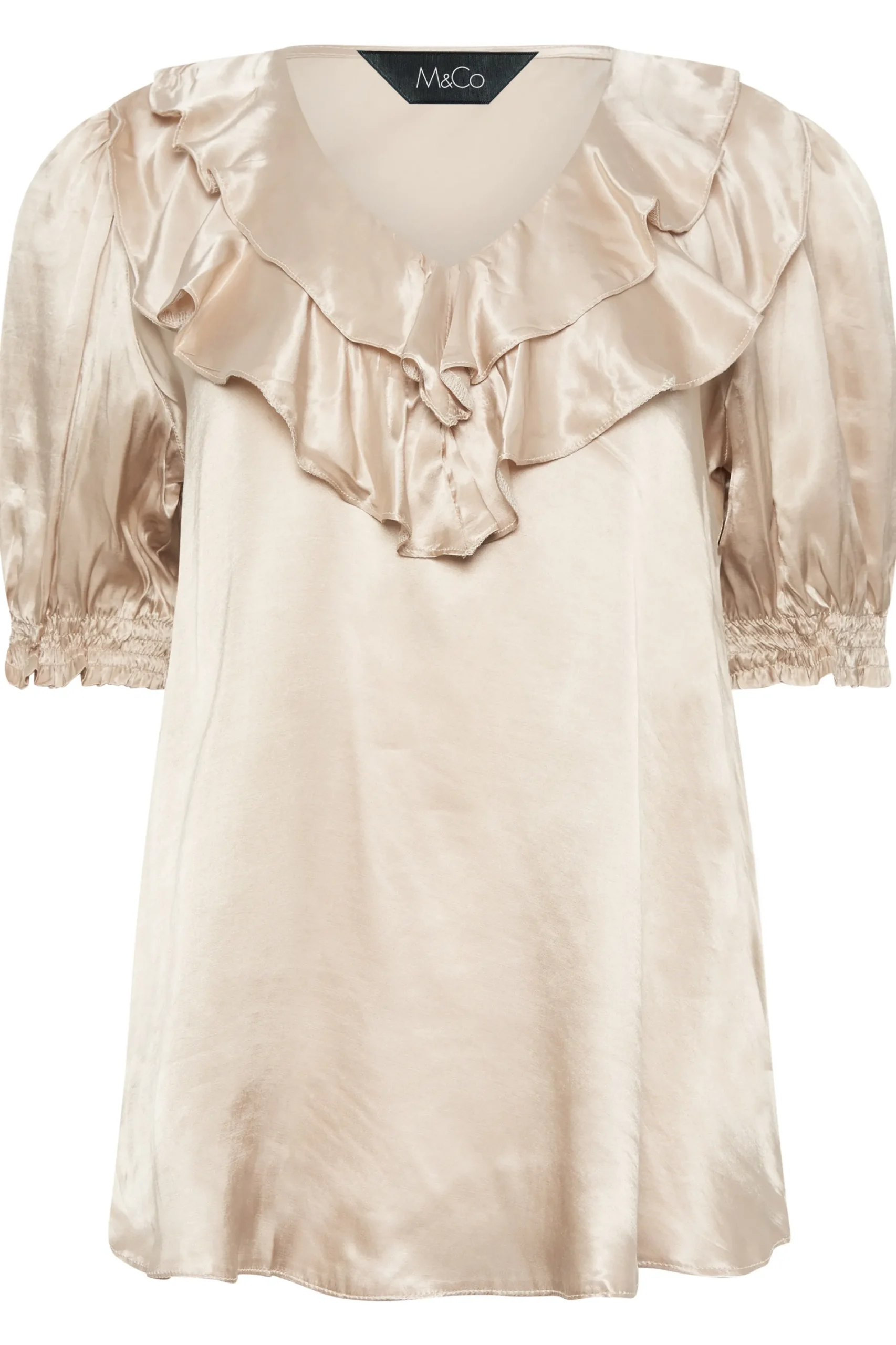 M&Co Womens Rose Gold Frill Front Blouse>Women Short Sleeve Tops