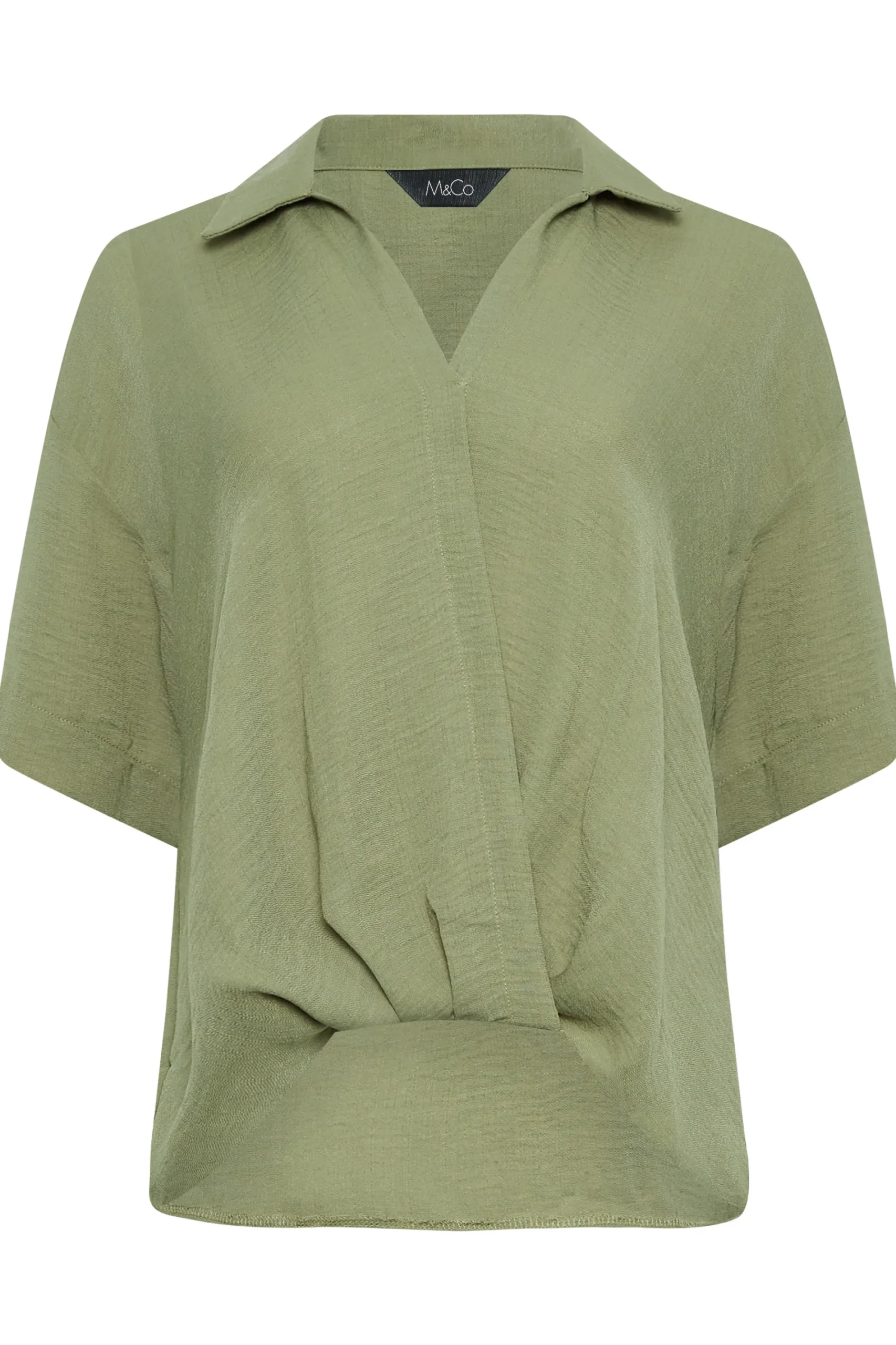 M&Co Womens Sage Green V-Neck Wrap Blouse>Women Short Sleeve Tops