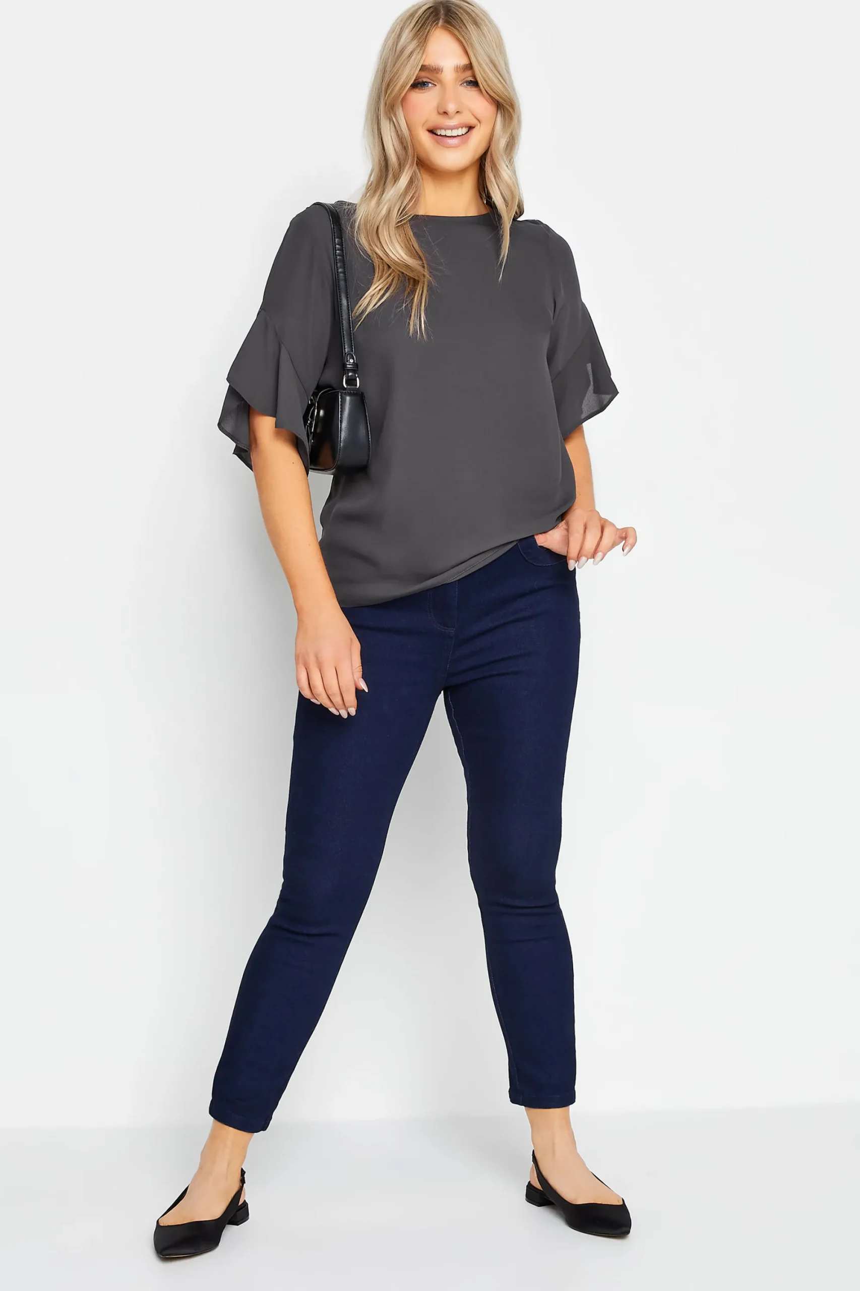 M&Co Womens Slate Grey Frill Sleeve Blouse>Women Short Sleeve Tops