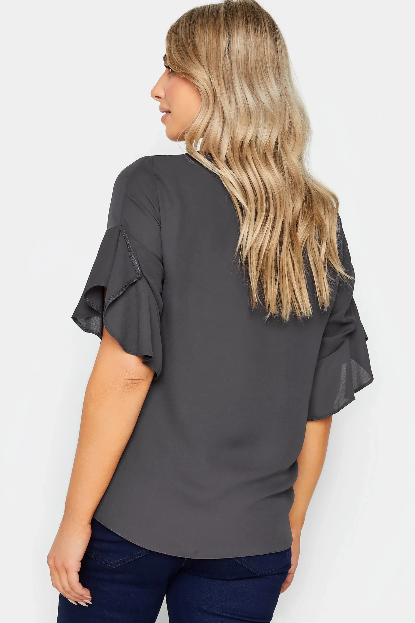 M&Co Womens Slate Grey Frill Sleeve Blouse>Women Short Sleeve Tops
