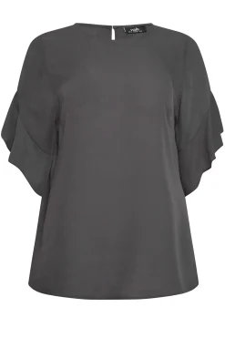 M&Co Womens Slate Grey Frill Sleeve Blouse><noscript><img width=