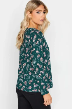 M&Co Womens Teal Green Paisley Print Notch Neck Cotton T-Shirt><noscript><img width=