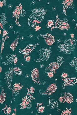 M&Co Womens Teal Green Paisley Print Notch Neck Cotton T-Shirt><noscript><img width=