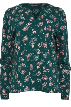M&Co Womens Teal Green Paisley Print Notch Neck Cotton T-Shirt><noscript><img width=