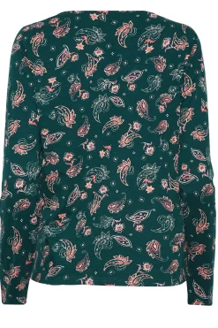 M&Co Womens Teal Green Paisley Print Notch Neck Cotton T-Shirt><noscript><img width=