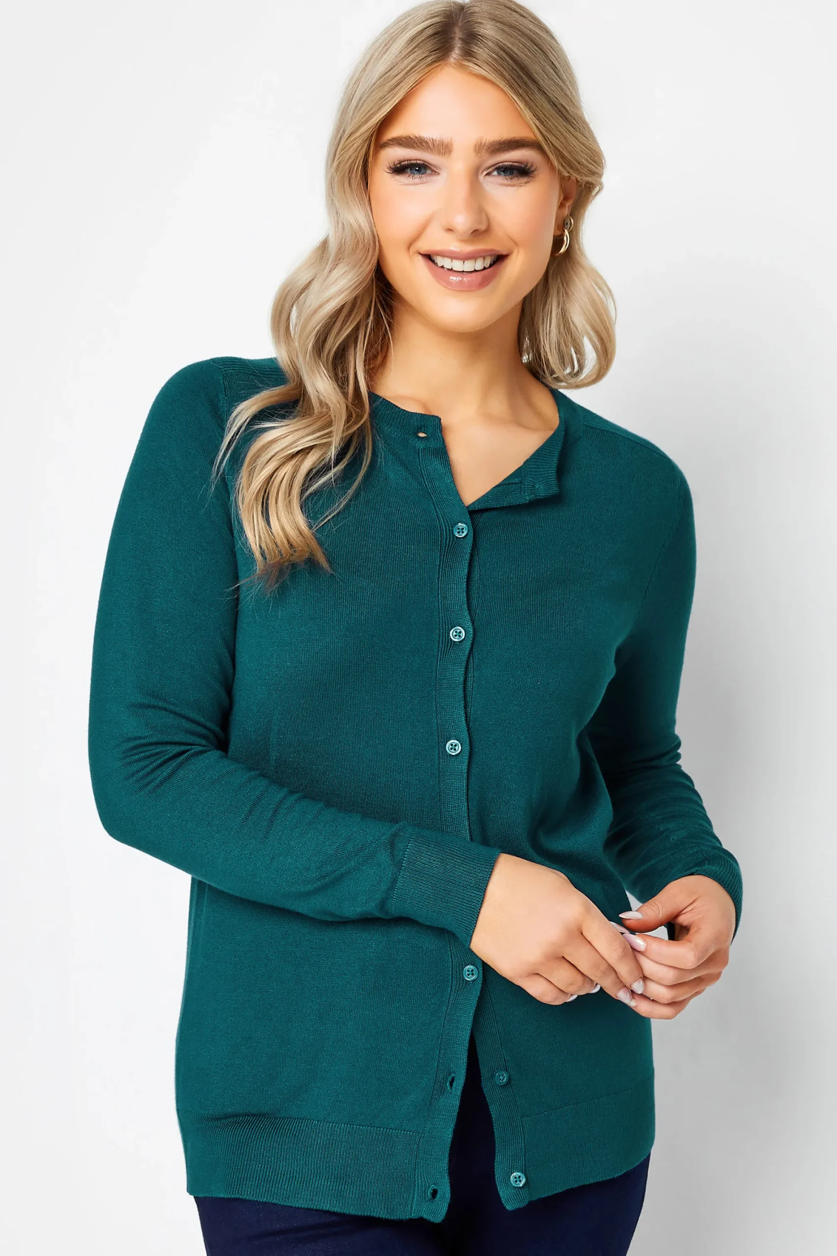 M&Co Womens Teal Green Ribbed Shoulder Cardigan>Women Cardigan