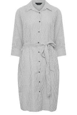 M&Co Womens White & Black Stripe Print Tie Waist Tunic Shirt Dress><noscript><img width=